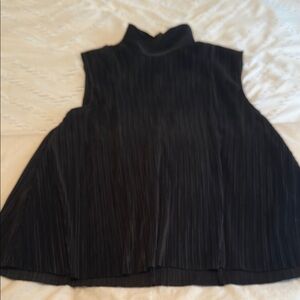 Black Boxy Ribbed Tank Top with Mandarin Collar